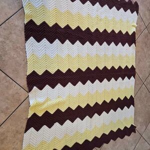 Yellow Brown and White Zig Zag Afghan 50" X 64"